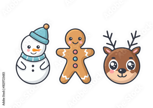 snowmen, gingerbread cookie and deer clip art vektor