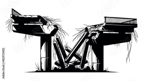 Dramatic mountain peak illustration in black and white silhouette