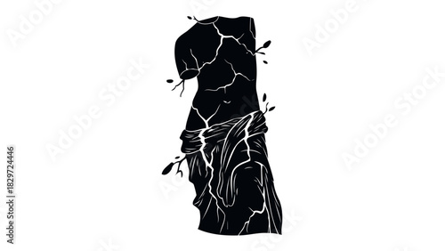 Abstract number one silhouette with distressed texture and dark edges
