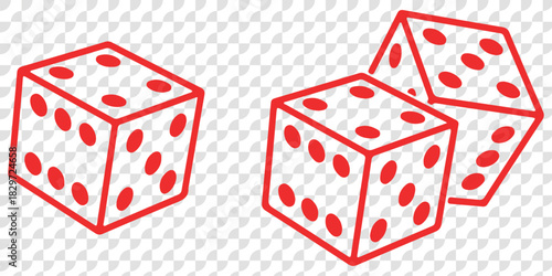 Dice Black And White Vector Illustration. Dices flat icon sets. Rolling dice. White roll cubes for gamble games, top view dice sides and falling 3D angles lucky craps. .poker gaming cube entertainment