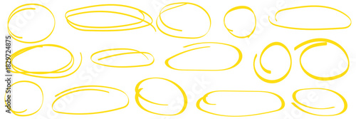 Brush stroke texture circle red hand drawn element set. Hand drawn brush stroke calligraphy rough line frame. Texture stroke red circle background. Abstract stain grunge style. Vector illustration