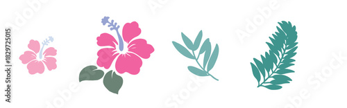 A colorful tropical flower pattern with many different colored flowers. Hawaiian hibiscus flowers, tropical bouquet, vector illustration.