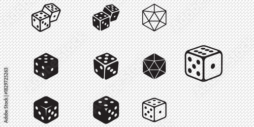 Dice icon set with all six faces in black color in outline style. Ludo game dice symbols in outline style. Set of six sides of a dice icon in black color isolated on a white background