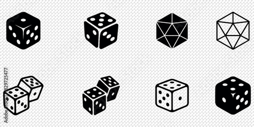 Dice icon set with all six faces in black color in outline style. Ludo game dice symbols in outline style. Set of six sides of a dice icon in black color isolated on a white background