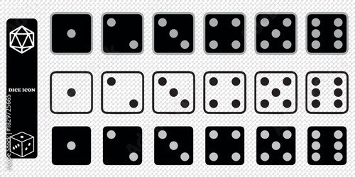 Dice icon set with all six faces in black color in outline style. Ludo game dice symbols in outline style. Set of six sides of a dice icon in black color isolated on a white background