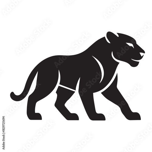 Minimalist black silhouette of a panther walking in side view. Clean and bold vector illustration isolated on white background. Perfect for logos, icons, branding, wildlife, and nature-themed designs.