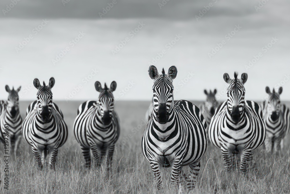 Fototapeta premium Zebras Standing Out From the Crowd Concept for Individuality