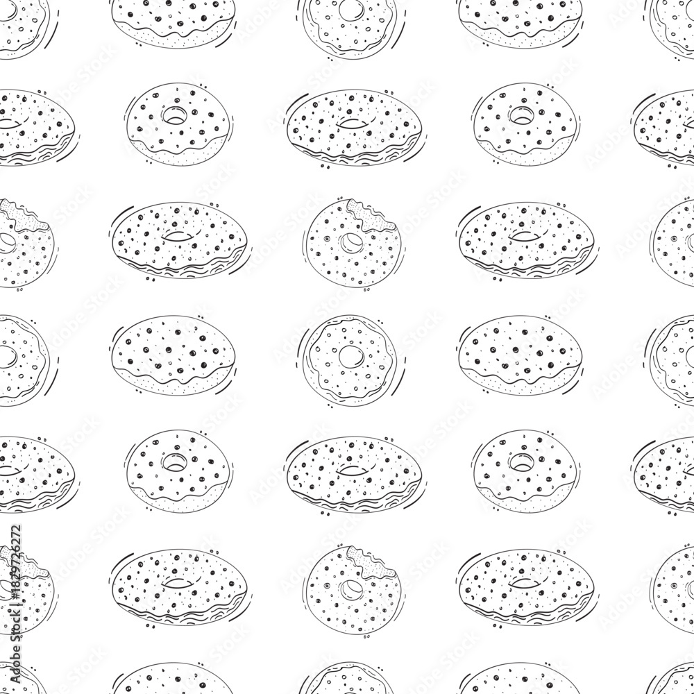 Fototapeta premium hand drawn donut seamless pattern background