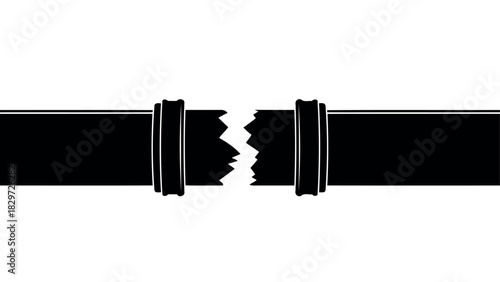 Broken pipe connection with jagged edges in black silhouette