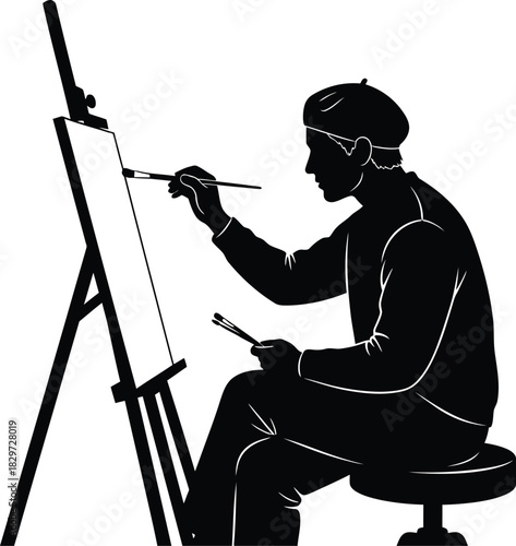 Artist painting on easel craft illustration