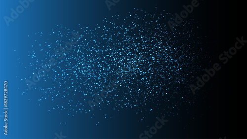 Abstract vector particles of glowing blue dust or bokeh fading out into a dark blue background.