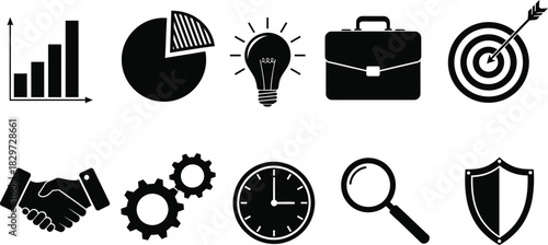 Corporate success strategy icons illustration