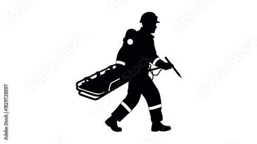 Destroyed building silhouette with debris and grunge texture on white background silhouette