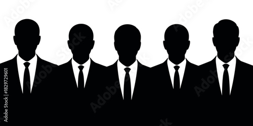 Five silhouetted businessmen in suits standing together