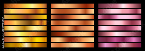 Shiny metallic gradient texture, gold, bronze, yellow and rose gold steel background - vector