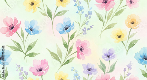 Wallpaper Mural Elegant watercolor floral pattern background with soft pastel colors and delicate flower Torontodigital.ca
