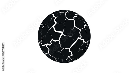 Cracked rock or stone with fissures black and white silhouette