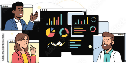 Online Business Meeting with Data Analytics and Charts