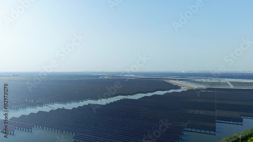 Photovoltaic solar panels on the sea surface of Tianjin