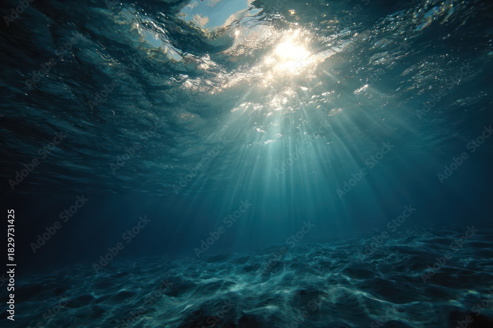 Fototapeta premium Abstract Blue Water Background with Deep Sea Sunlight
