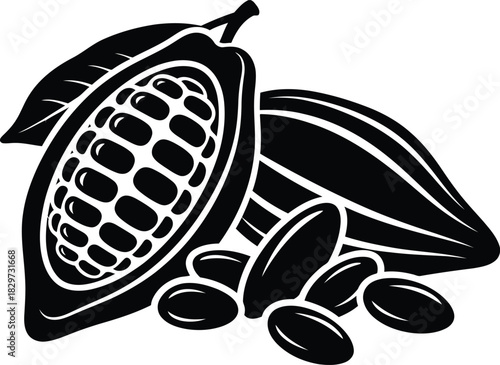 Cocoa beans and pod vector icon illustration