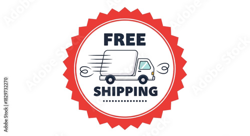 Red circular badge featuring a white delivery truck graphic for free shipping