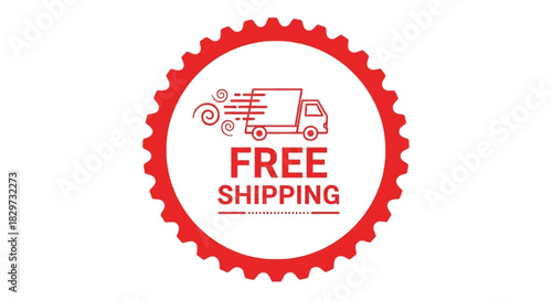 Red circular stamp icon graphic illustrating free shipping service