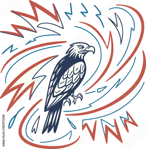 Bald eagle flying draw and paint on white background vector illustration. Eagle emblem black on white Illustration of wings collection set