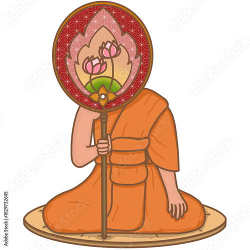 Buddhist monk holding a talipot fan