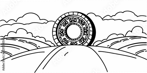 Ornate Stone Crescent On a gentle crest of rolling hills an intr.