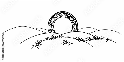 Ornate Stone Crescent On a gentle crest of rolling hills an intr.