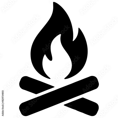 Campfire flame icon burning logs silhouette camping outdoor bonfire vector