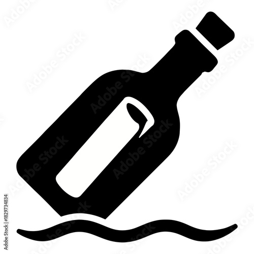 Message in bottle silhouette icon floating sea waves castaway rescue symbol