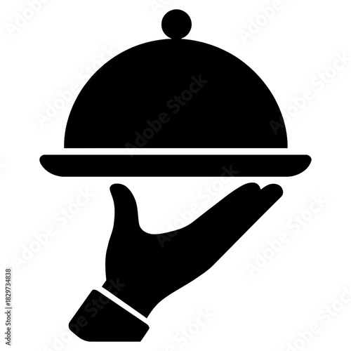 Waiter hand cloche tray service silhouette restaurant catering hospitality icon