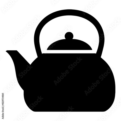 Teapot kettle silhouette icon with handle spout minimal black vector symbol