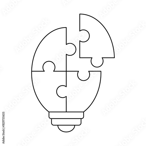 Light bulb puzzle icon isolated on white background, symbol of ideas, creativity, problem solving, and innovation for digital design