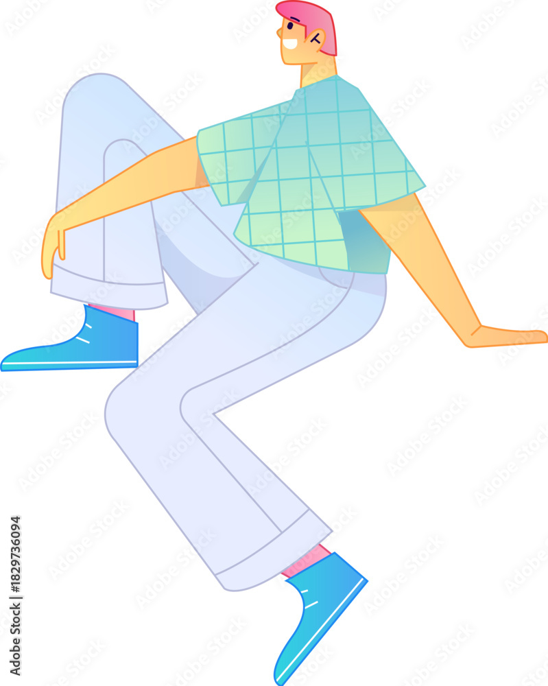 Fototapeta premium Human figure sitting pose, vector flat gradient illustration from the internet 