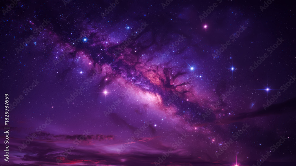 Fototapeta premium Purple Galaxy with Stars and Clouds a Cosmic Dreamy Landscape