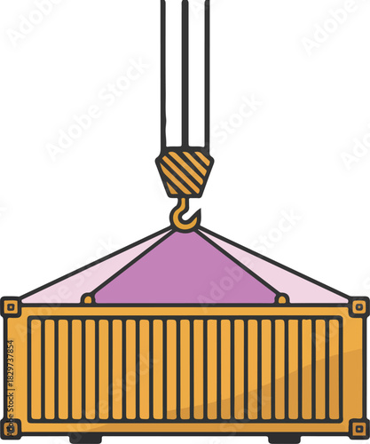 Shipping container being lifted by a crane hook and straps vector illustration for logistics and global trade