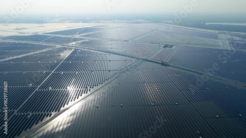 Photovoltaic solar panels on the sea surface of Tianjin