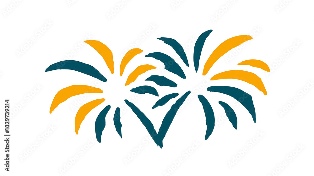 Fototapeta premium Firework burst illustration festive celebration colorful explosion hand drawn style yellow and blue joyful mood holiday event isolated on transparent background