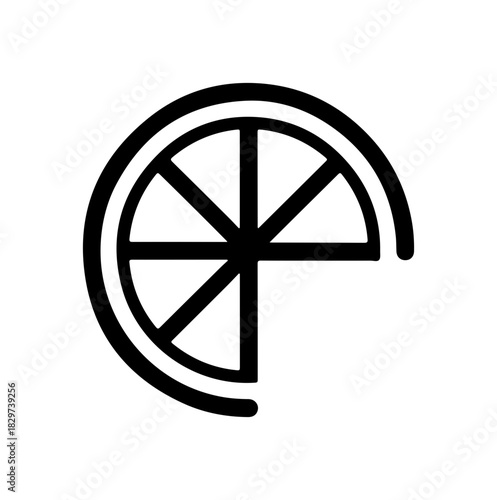 Modern black and white citrus slice icon radiating freshness and vitality, perfect for health, wellness, or food branding, originally a vector design