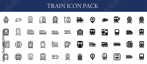 Locomotive and Train Vector Icons – Public Transport Set