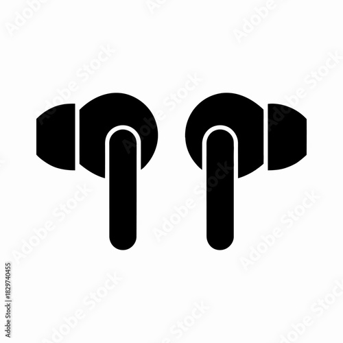 Two wireless earbuds icon in black color on the white background technology for listening music and audio books