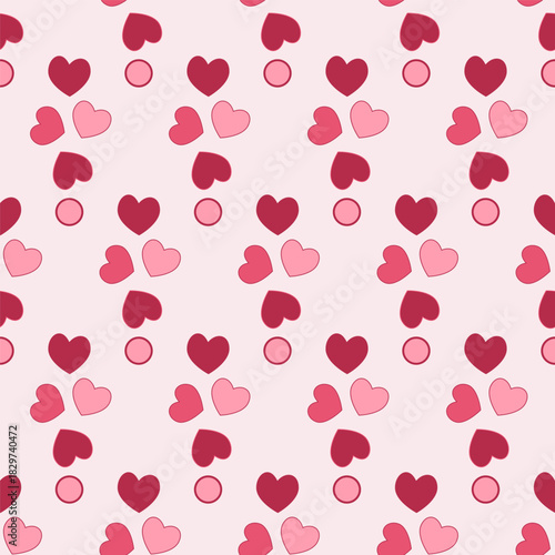 Seamless pattern of simple pink hearts for wrapping paper or fabric. Vector illustration
