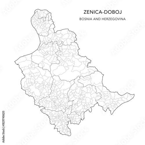 Vector Map of Zenica-Doboj Canton (Zeničko-Dobojski Kanton, Zeničko-Dobojska Županija) with Settlements (Naselja), Cities and Municipalities - FBiH, Bosnia and Herzegovina 2025