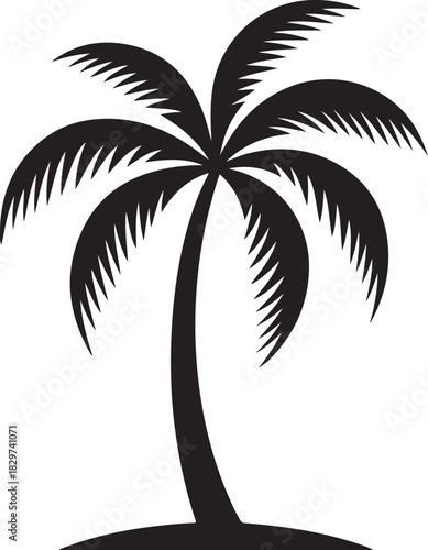 Single palm tree silhouette vector icon representing tropical vacation and summer holidays isolated on black background for travel