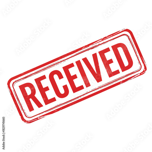 Red rubber stamp with the word received in distressed uppercase letters, isolated on a white background, symbolizing confirmation and delivery confirmation.