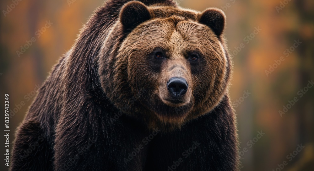 Naklejka premium Close up portrait of a grizzly bear with brown fur focused on its face