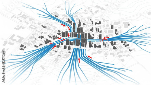 River Flood Simulation Map with Contour Lines – Vector Graphic